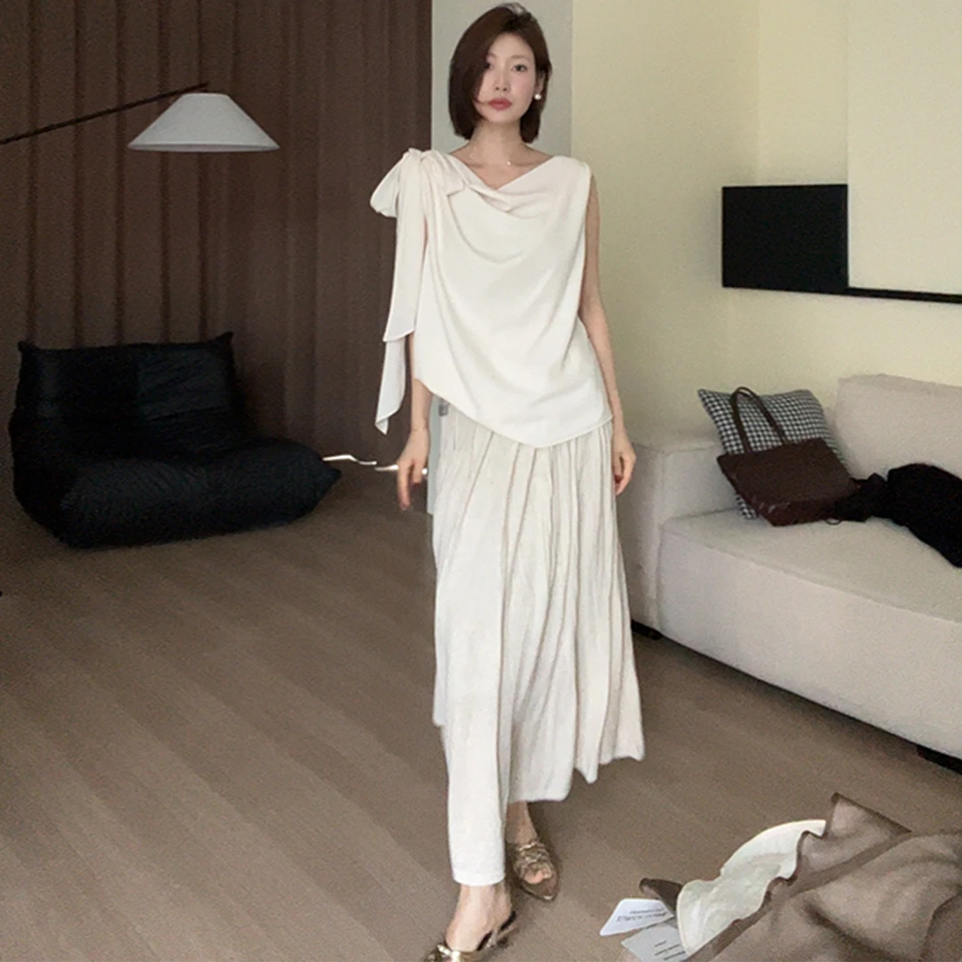 铂金莱赛尔亚麻混纺大摆裙富贵褶皱半身裙