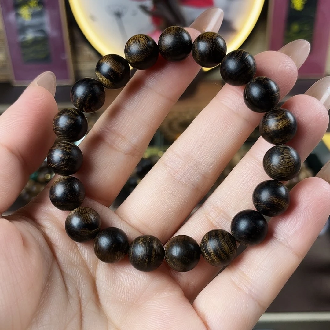 富***儿沉香手串 越南芽庄老白棋玉化老料瘤疤虎斑1.0