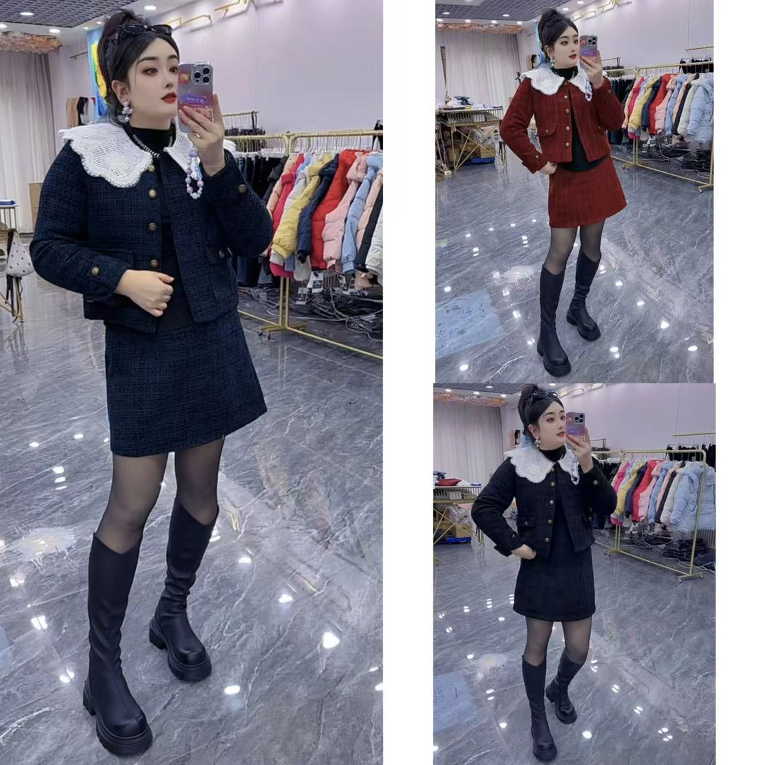2025秋季新款【轻熟名媛】时尚减龄加厚娃娃领小香风两件套2501