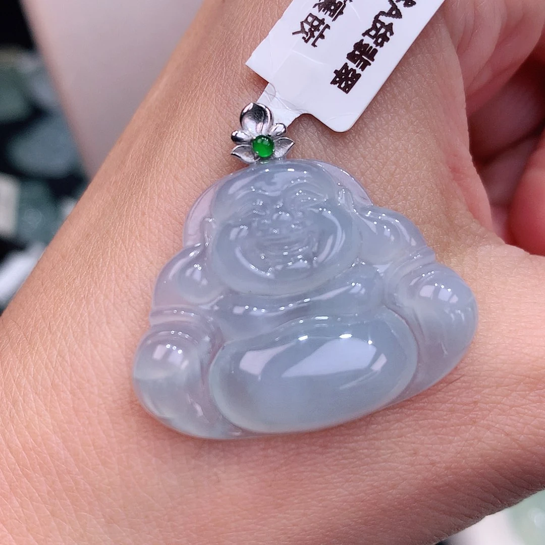 颈饰18K金镶嵌翡翠天空蓝佛公