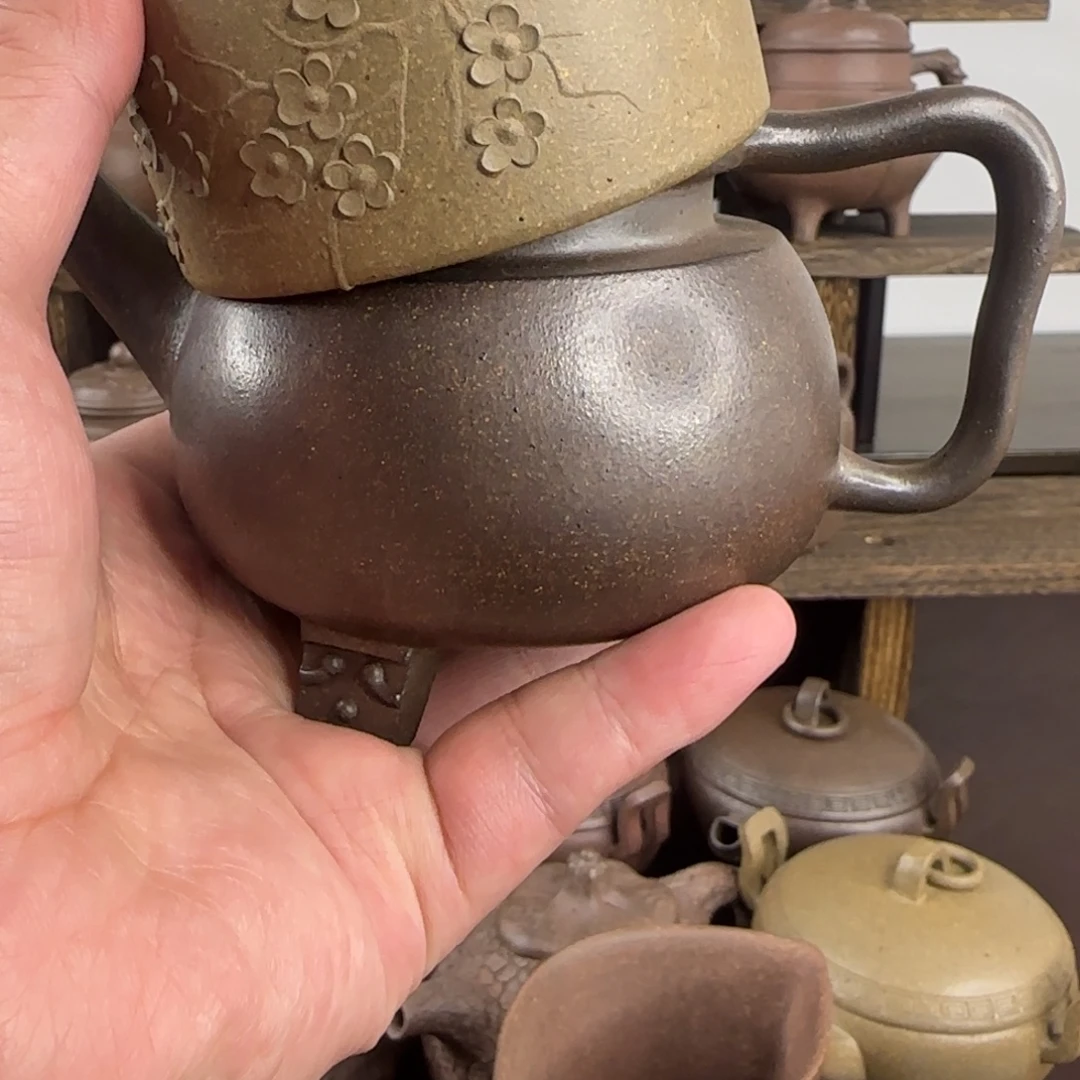 、***皮茶杯紫砂三足鼎壶