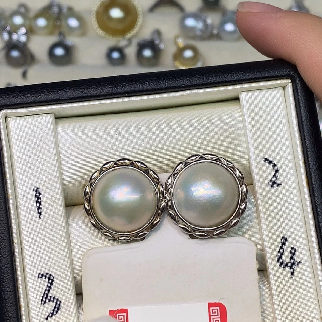 耳饰拼合珍珠（马贝珠）银S925镶嵌