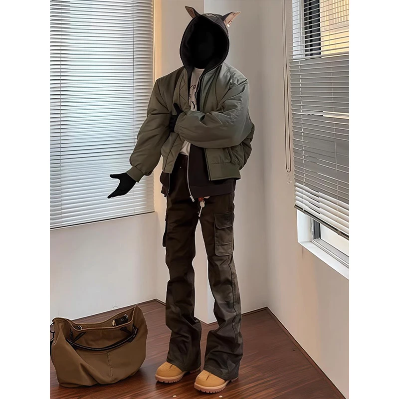 美式高街vibe风迷彩工装裤男款痞帅高级感裤子cleanfit直筒微喇裤