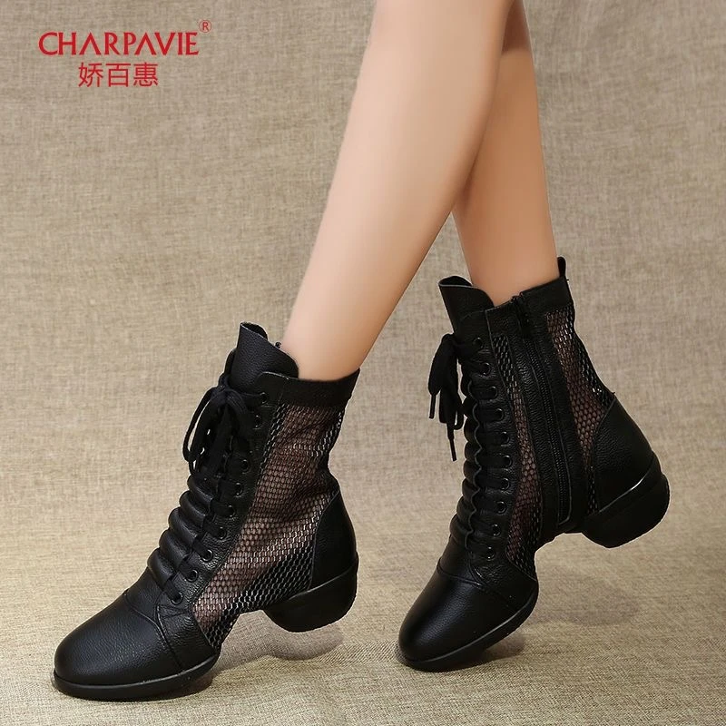 春夏真皮软底中跟女水兵舞鞋广场舞鞋舞蹈靴网面设计女鞋鞋子夏季