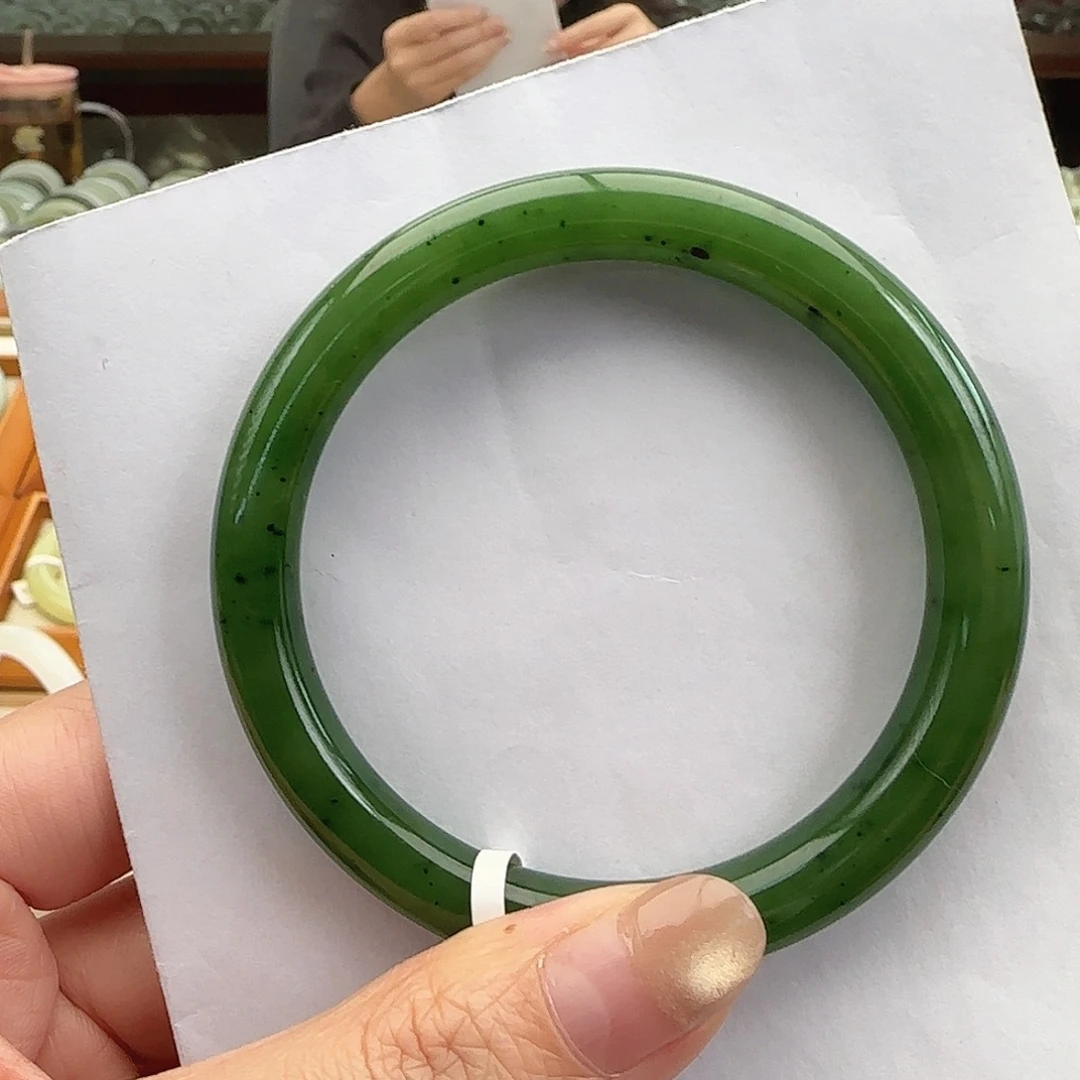 和田玉未镶嵌手镯俄 碧玉 阳绿圆条58-59-60