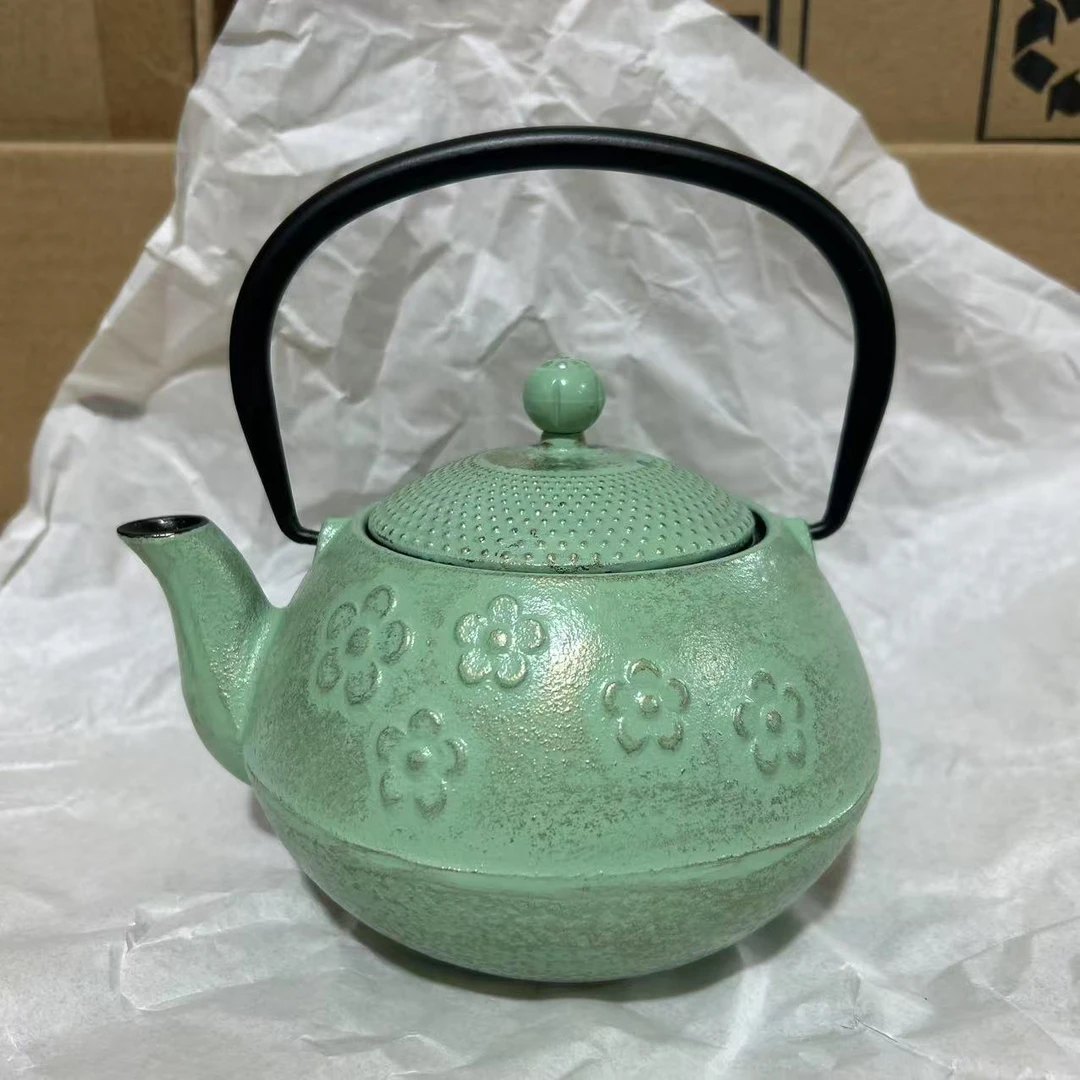 【梅花】铸铁壶800ml-薄荷色描金