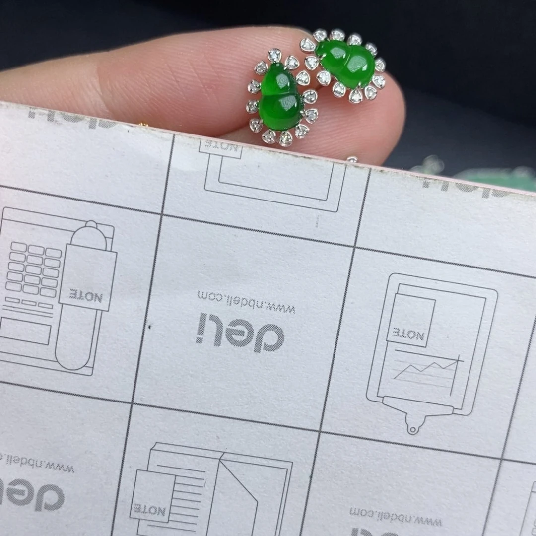 媛***可翡翠18K金镶嵌耳饰18Ｋ金葫芦耳钉