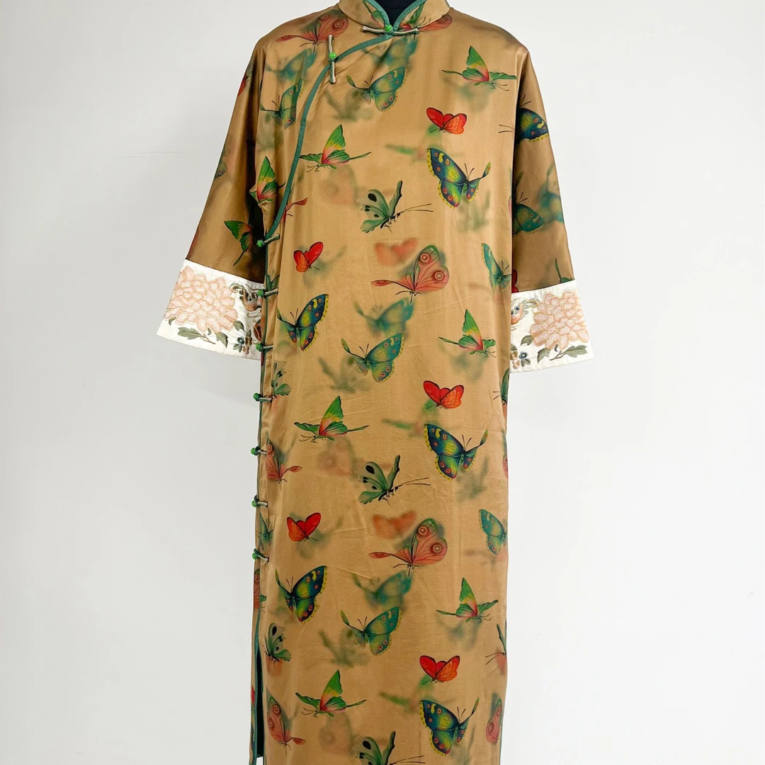 【十三郎】2025重缎真丝香云纱绣花连衣裙241611