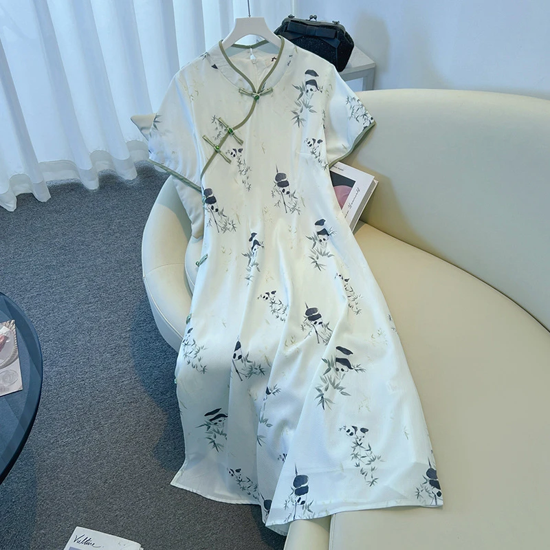 【66811】130-350斤大码女装胖mm新中式改良旗袍连衣裙复古夏季新款