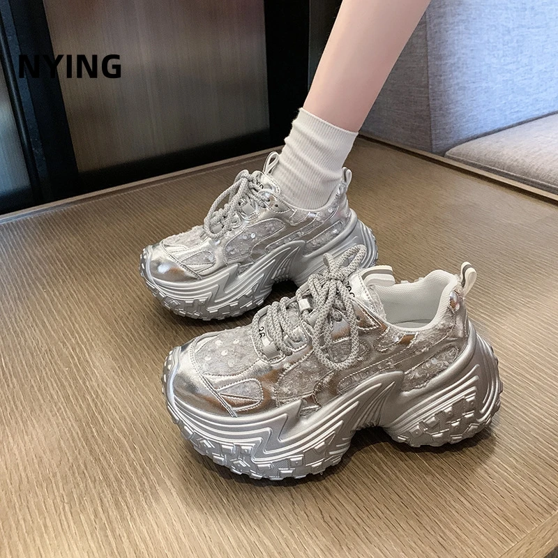 赵露思同款厚底增高榴莲轮胎老爹鞋女2025新款网面透气休闲运动鞋