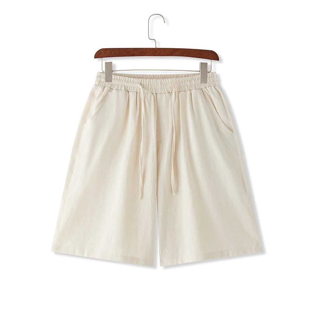 夏季中国风男士短裤棉麻五分裤加大码宽松肥佬中裤纯色百搭沙滩裤