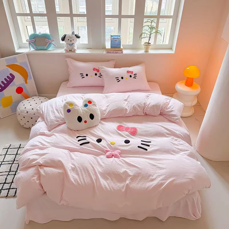 A类柔软亲肤可爱款床品毛巾绣工艺四件套双面可用被套宿舍三件套