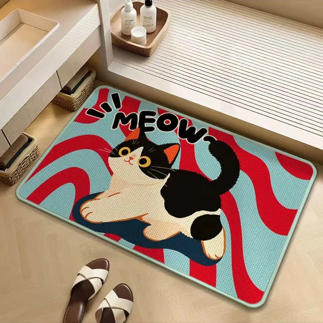 卡通可爱亚麻编织浴室地垫入户门垫防滑吸水脚垫卫生间玄关卧室