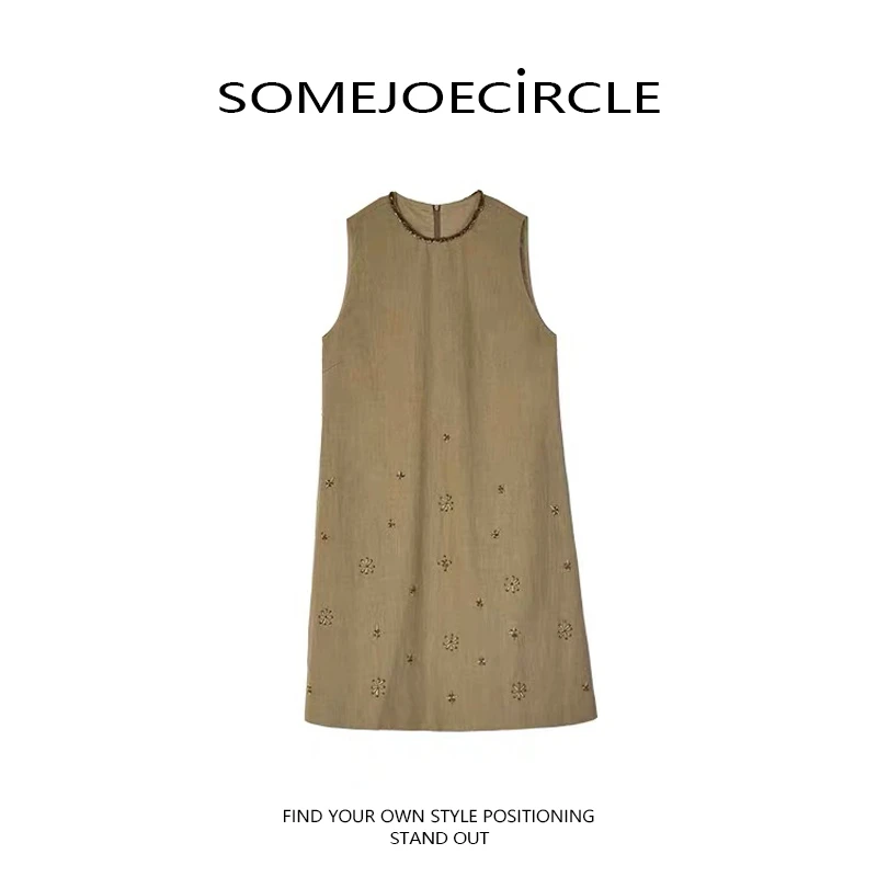 SOMEJOECIRCLE【JN渠道】钉珠无袖背心裙高级轻奢气质连衣裙女Z6599