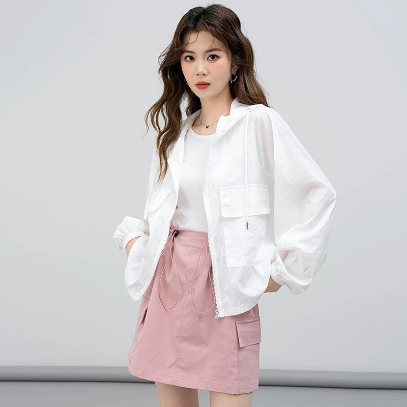 防晒衣开衫夏季女短款外搭空调衫宽松长袖连帽上衣外套薄款