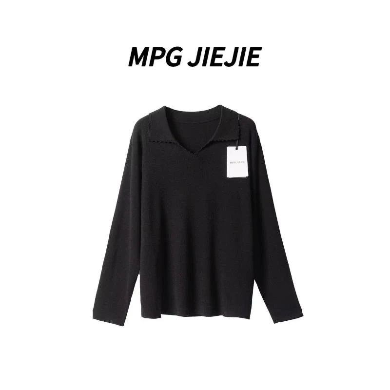 MPG JIEJIE【你的名字】25春秋长袖运动时尚休闲黑色套头毛针织衫