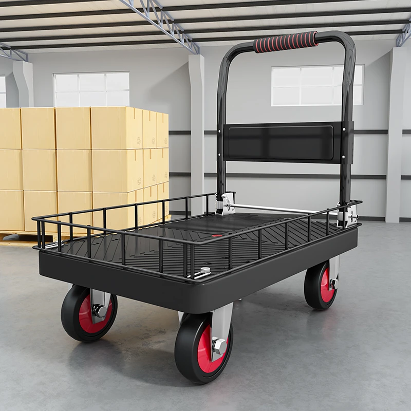 小推车可拆卸围栏拉货取快递家用静音平板车便捷可折叠搬运手拉车
