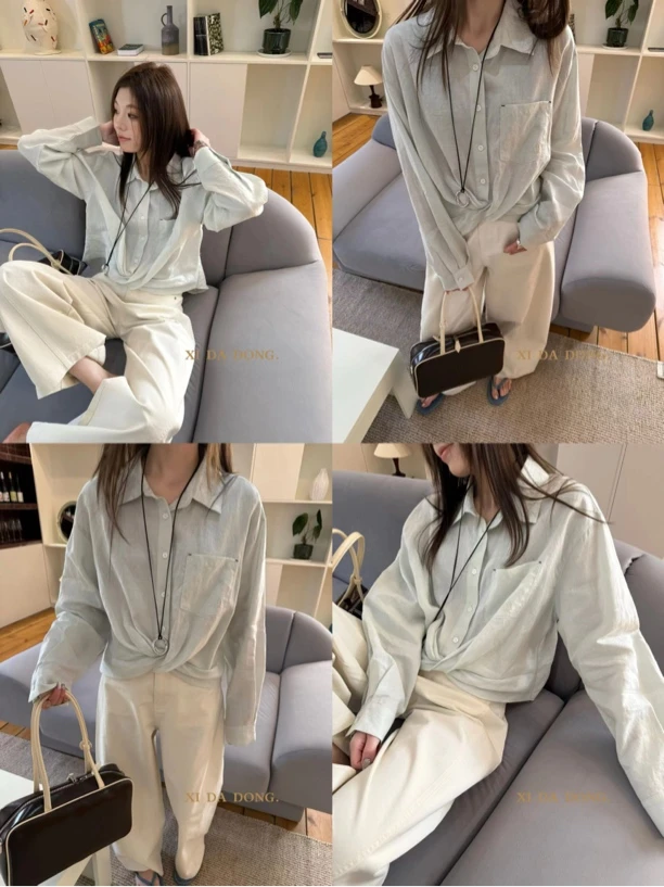 福秒-显瘦的！交叉纽结小版百搭衬衫（XD1793#）喜大东