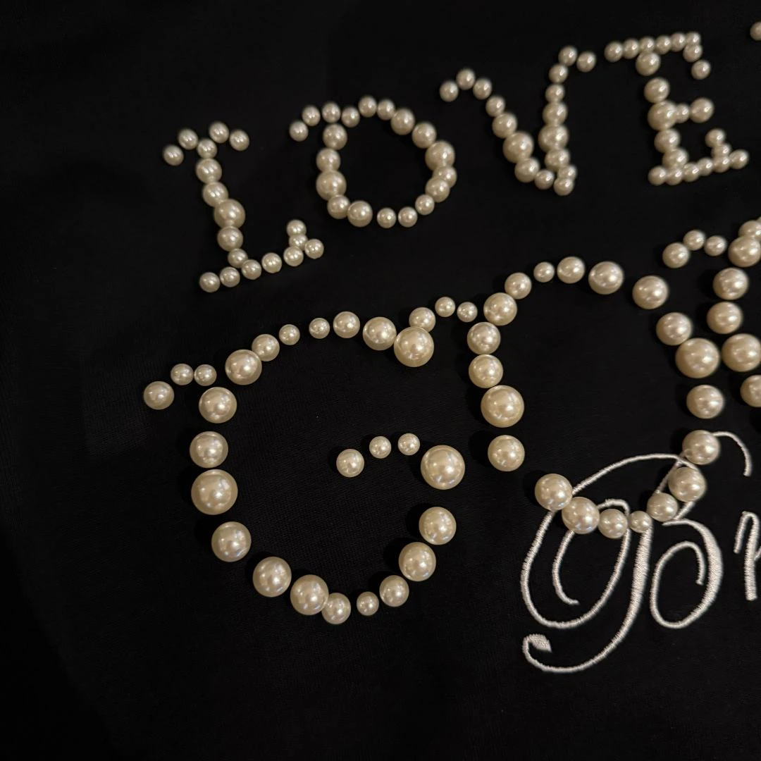 新款2025SSLOVEIS珍珠标语重磅短袖T恤男女情侣同款高级感男装