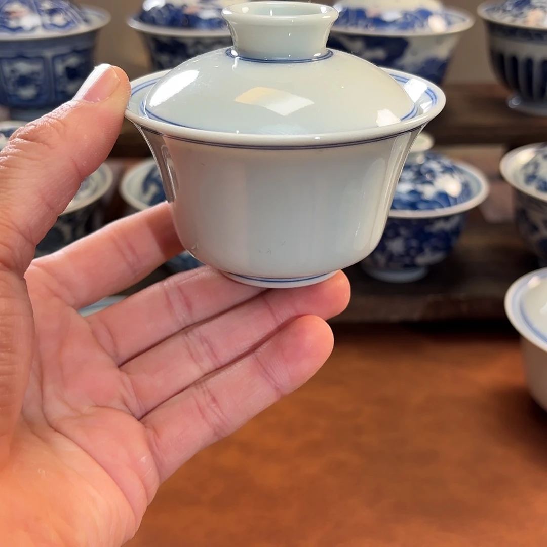 景德镇纯手工白胎小小马蹄盖碗