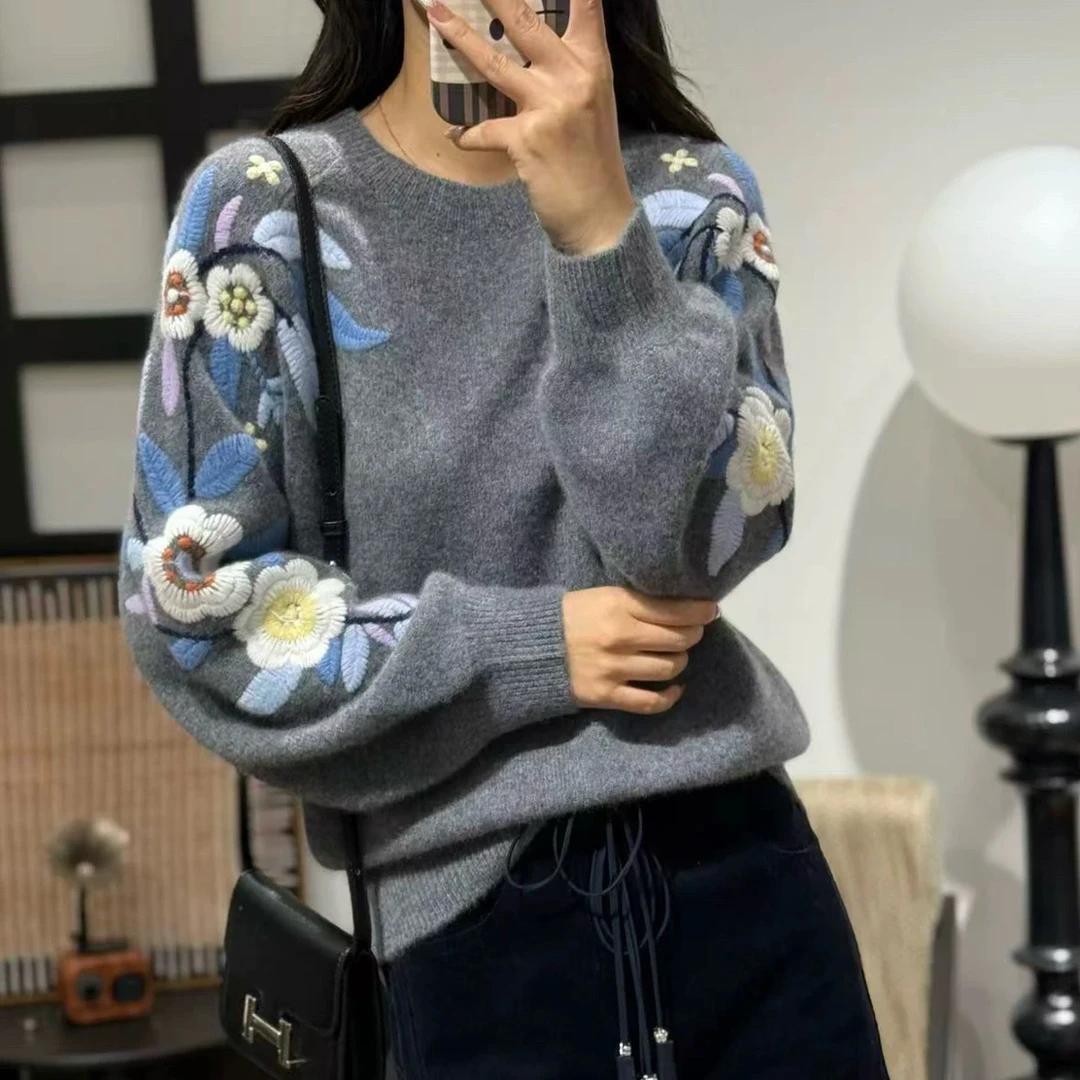 网红短款轻职风厚款针织衫条纹百搭圆领女装毛针织衫样品