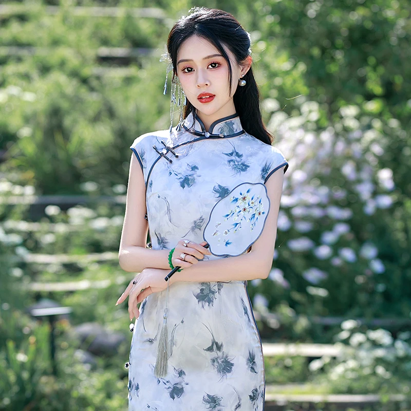 新中式旗袍日常可穿2025夏季老上海改良裙子高端无袖素雅国风礼服