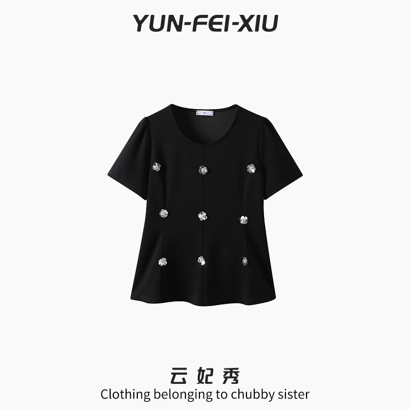 云妃秀大码女装T恤休闲时尚胖妹妹显瘦宽松韩版遮肉上衣夏季9975