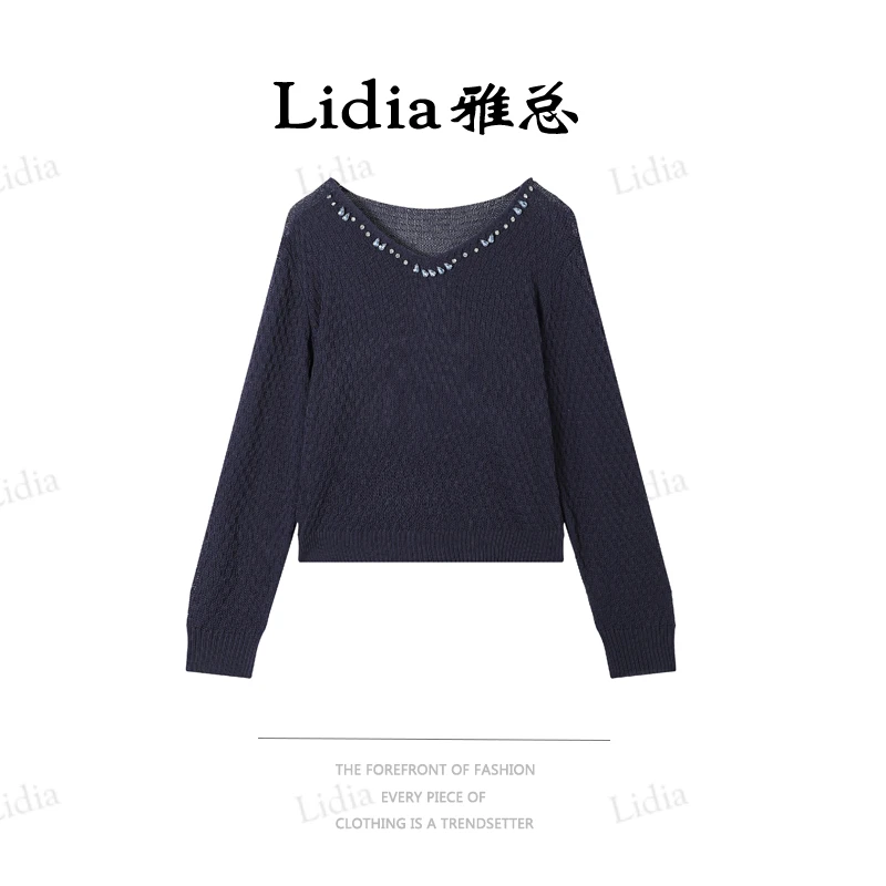 Lidia雅总 |V领毛针织衫女气质百搭长袖上衣JYY-8880