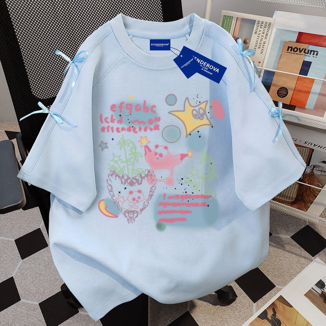 100%纯棉潮流小众高街印花短袖t恤女2026夏季爆款休闲韩版上衣服