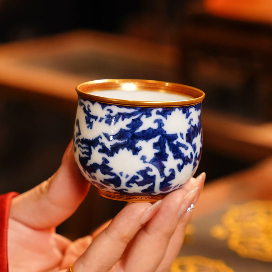 千静悦心龙纹缠枝纯手工陶瓷珐琅彩主人杯茶杯品茗杯茶具家用茶具