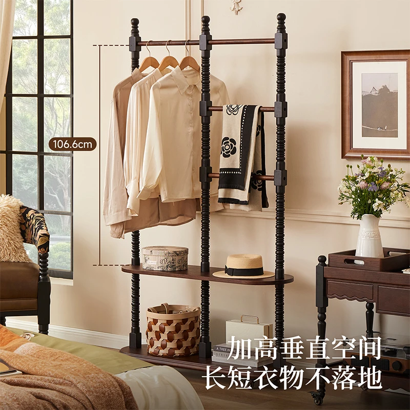 森美匠心法式复古实木衣帽架家用多功能卧室置物架入户门挂衣架子