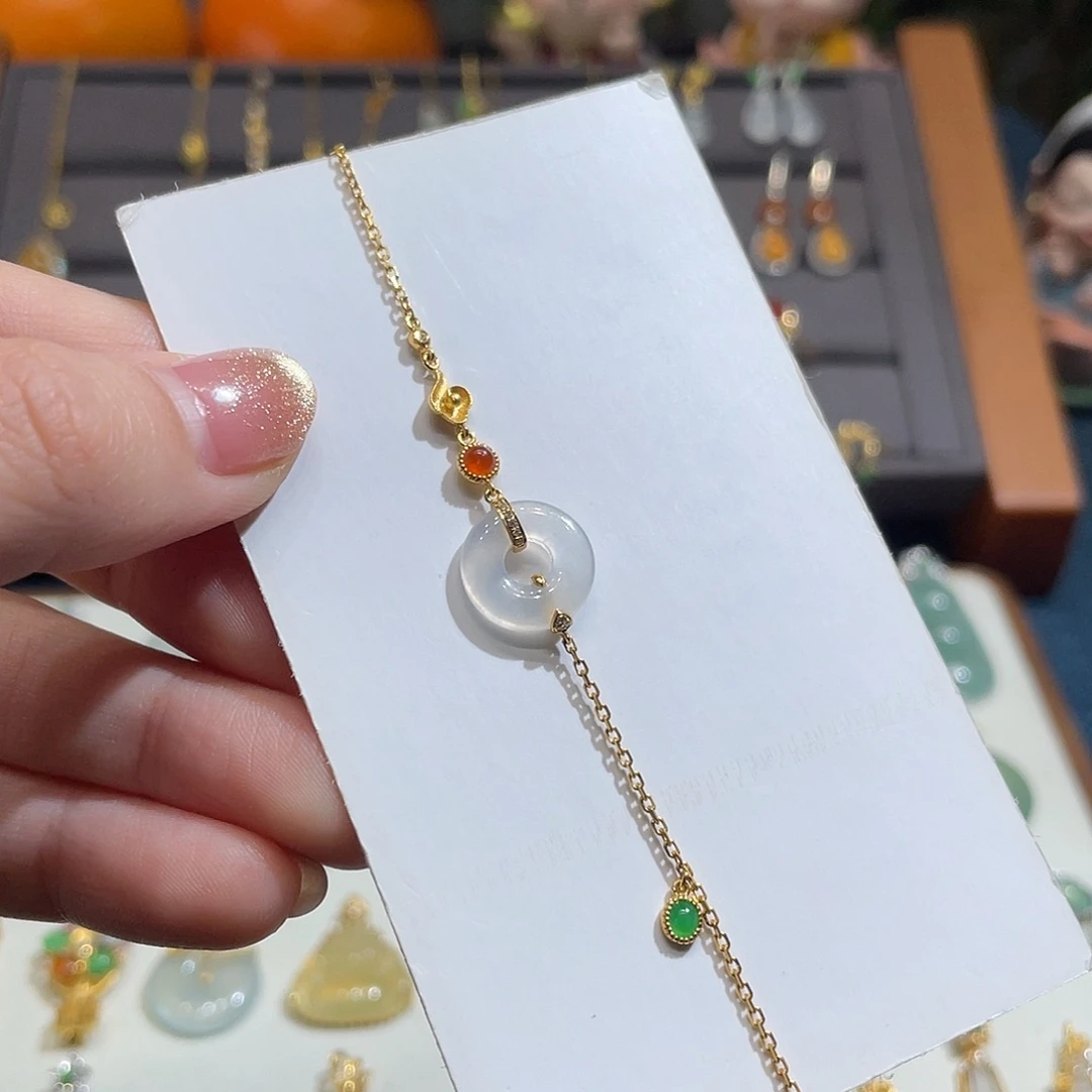 翡翠手链18K金镶嵌甜甜圈