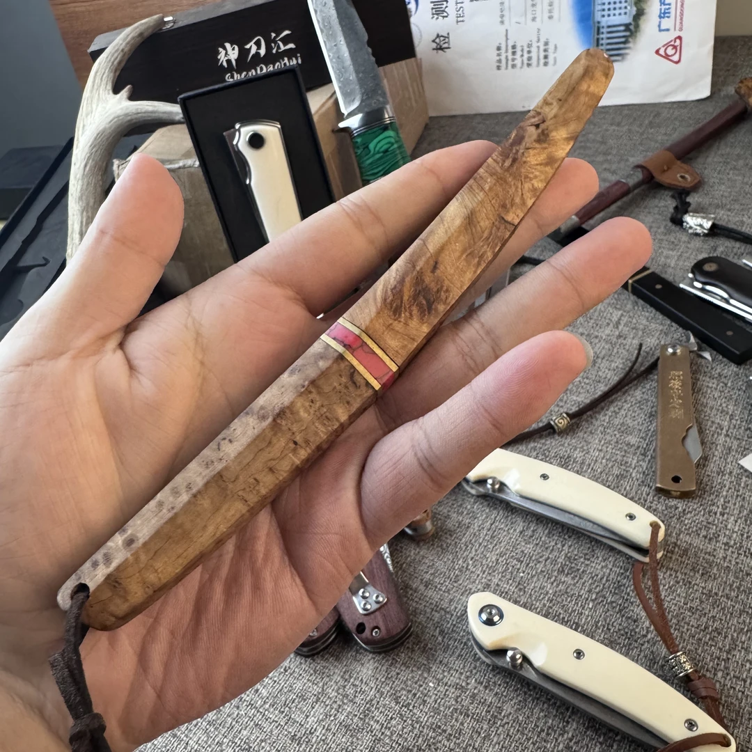 （太行崖柏）锻造大马士革钢多功能户外露营工具