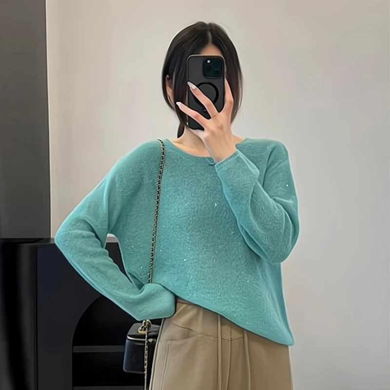 慵懒风套头针织衫女2025新款春季宽松设计感亮片毛衣洋气百搭上衣