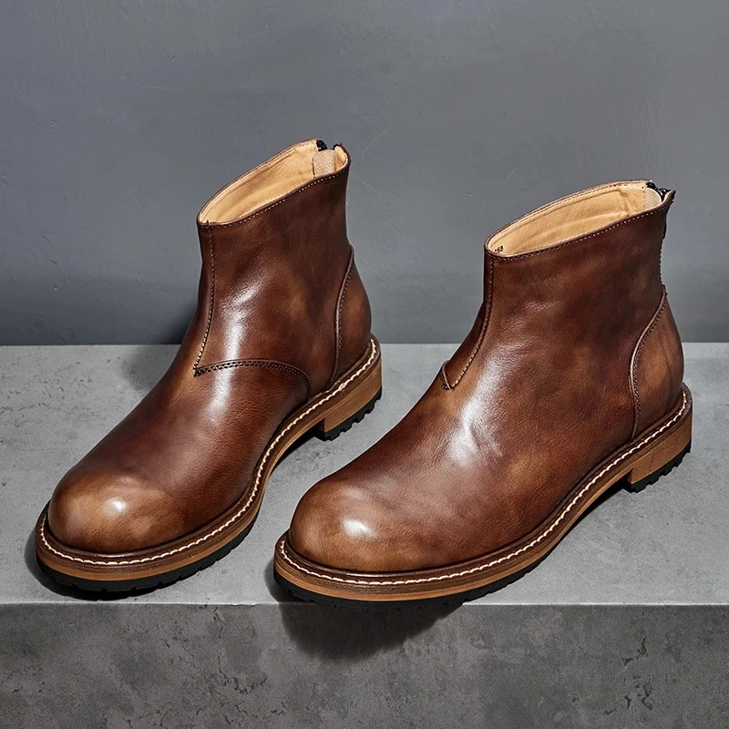英伦风复古真皮男士切尔西靴子百搭潮流商务休闲短靴