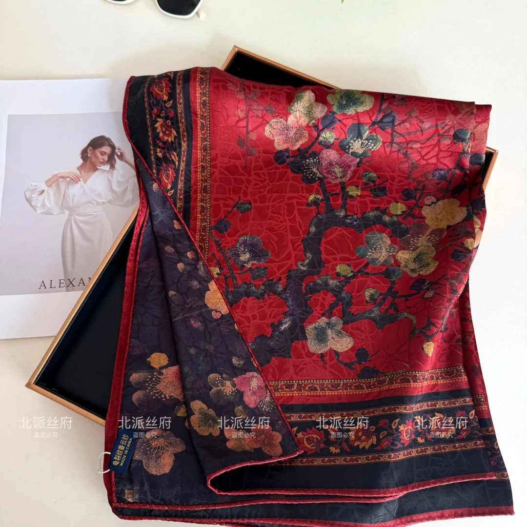 【腊梅花开】龟裂纹180*70国风中式双面可戴高端时尚百搭围巾披肩