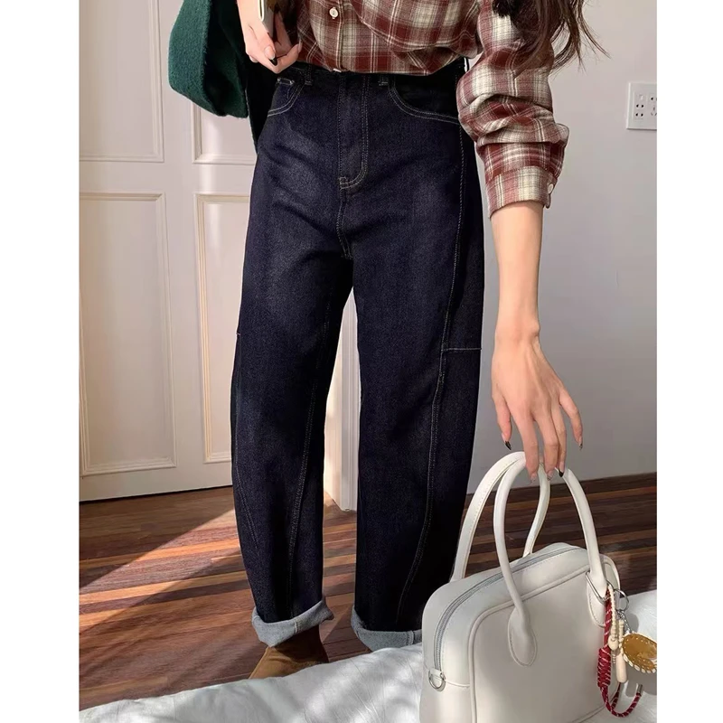 解构分割剪裁立体阔腿宽松显瘦牛仔裤 8019