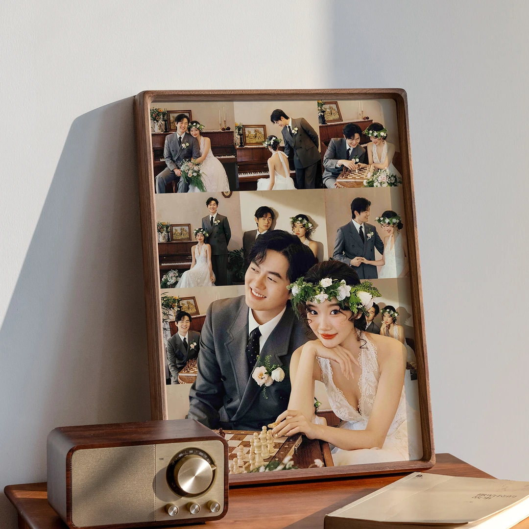 洗照片做成情侣婚纱照挂墙实木相框定制diy结婚写真摆台新婚礼物