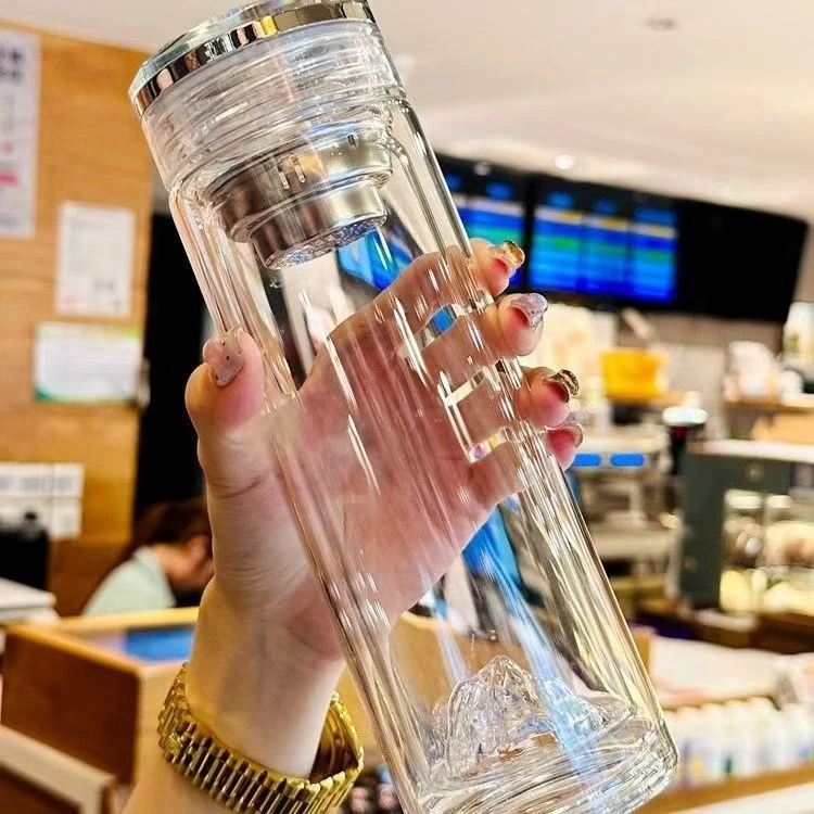 水杯2024男士观山杯高硼硅双层玻璃杯耐高温茶水分离家用泡茶杯子