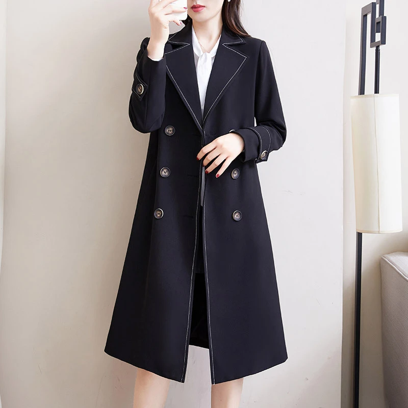加肥加大码风衣女中长款春秋外套胖mm200斤宽松西装领双排扣大衣