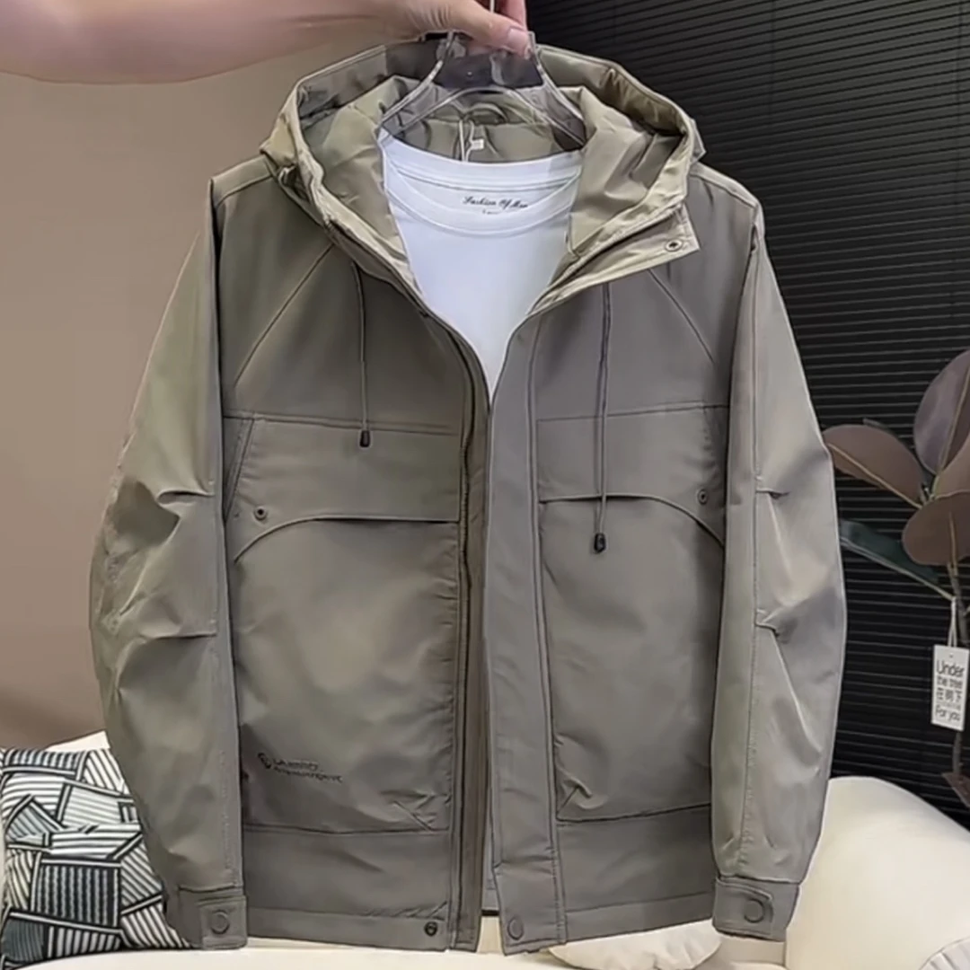 2025秋冬新款男士连帽宽松棉衣外套时尚流行防风加厚夹棉冲锋衣男