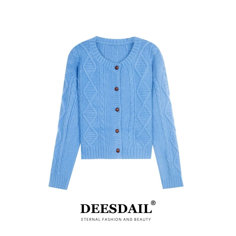【216】DEESDAIL藏青色海军领拼色上衣知性女针织衫Y535