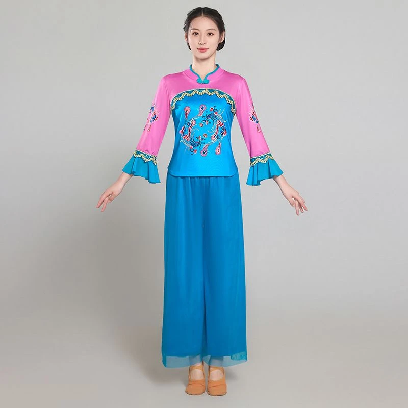 新款秧歌服中老年广场舞扇子舞喜庆开门红手绢女士演出表演服装