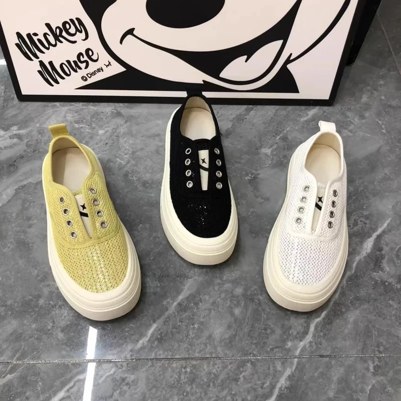 时尚网面一脚蹬小白鞋女2025新款夏季透气百搭懒人鞋厚底休闲板鞋