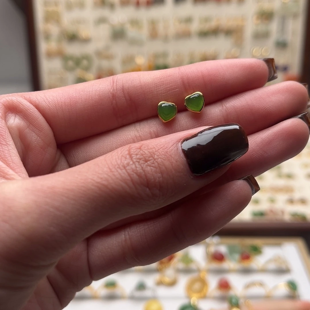 和田玉银S925镀金镶嵌耳饰