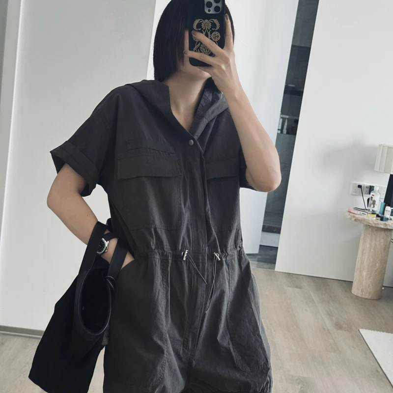 【rarer rarer】25SS夏季连帽工装短袖抽绳连体裤 2501260