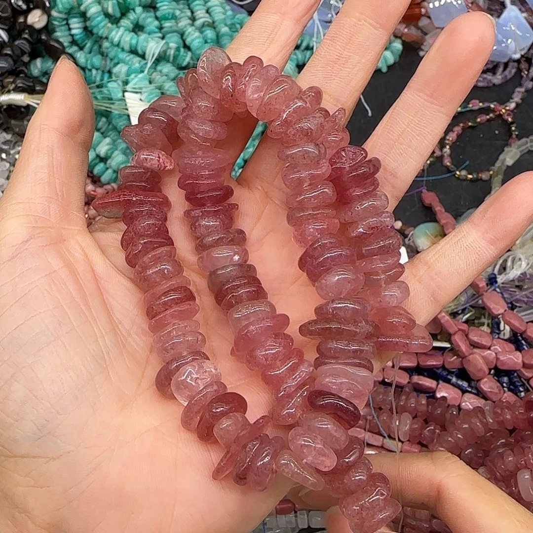 玛瑙/玉髓合金珠宝半成品草莓晶8-10mm随形一条