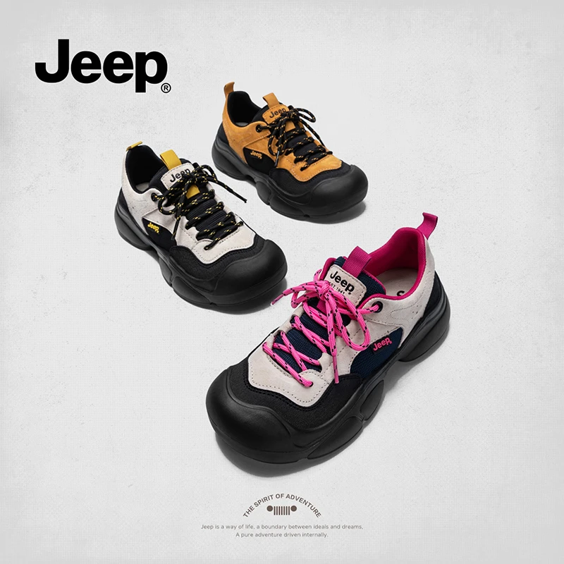 jeep丑萌大头鞋女2025秋冬新款厚底休闲运动鞋户外防滑徒步登山鞋