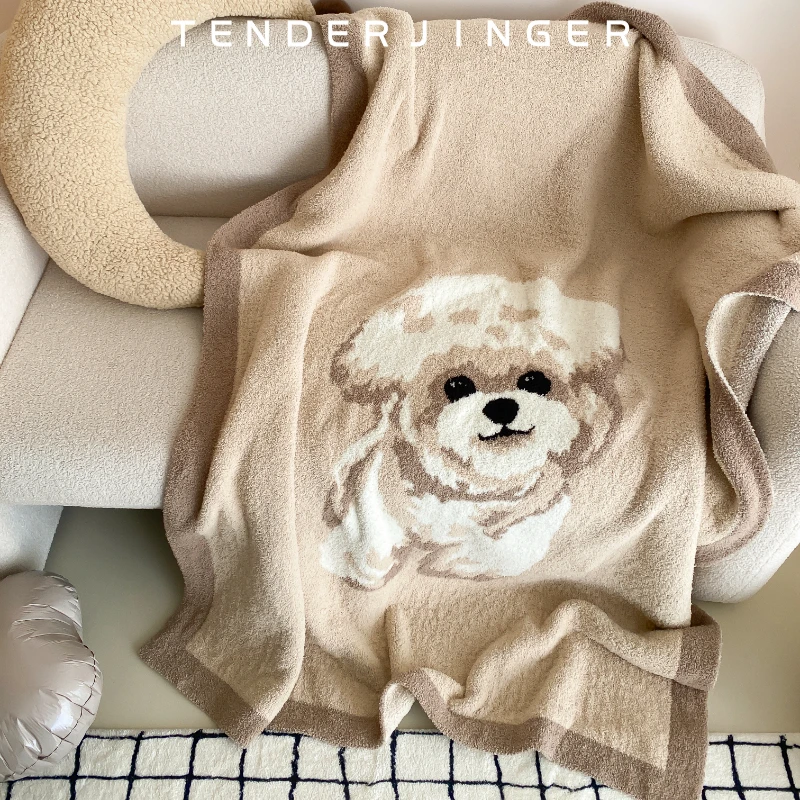 Tender Jinger|线下专供 卡通小狗针织半边绒毯秋冬卧室沙发毯