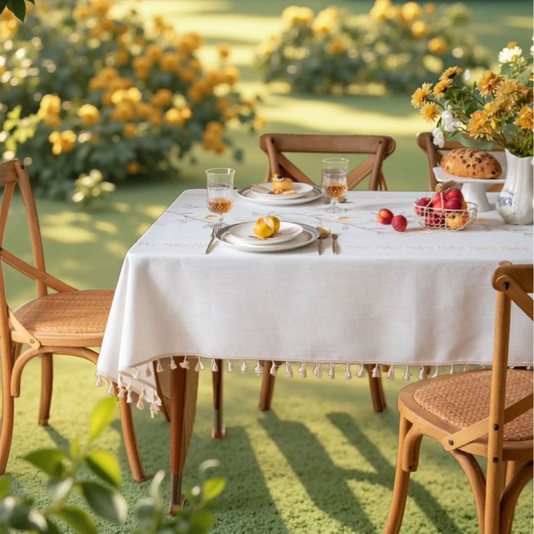 2025新款长方形餐桌布艺刺绣桌布复古文艺欧式简约餐布户外庭院